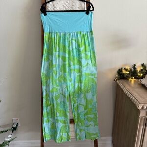Lilly Pulitzer Blue & Green Tropical Leaf Print Pants